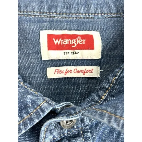 Wrangler Denim Shirt Adult Large Blue Denim - Picture 3 of 16